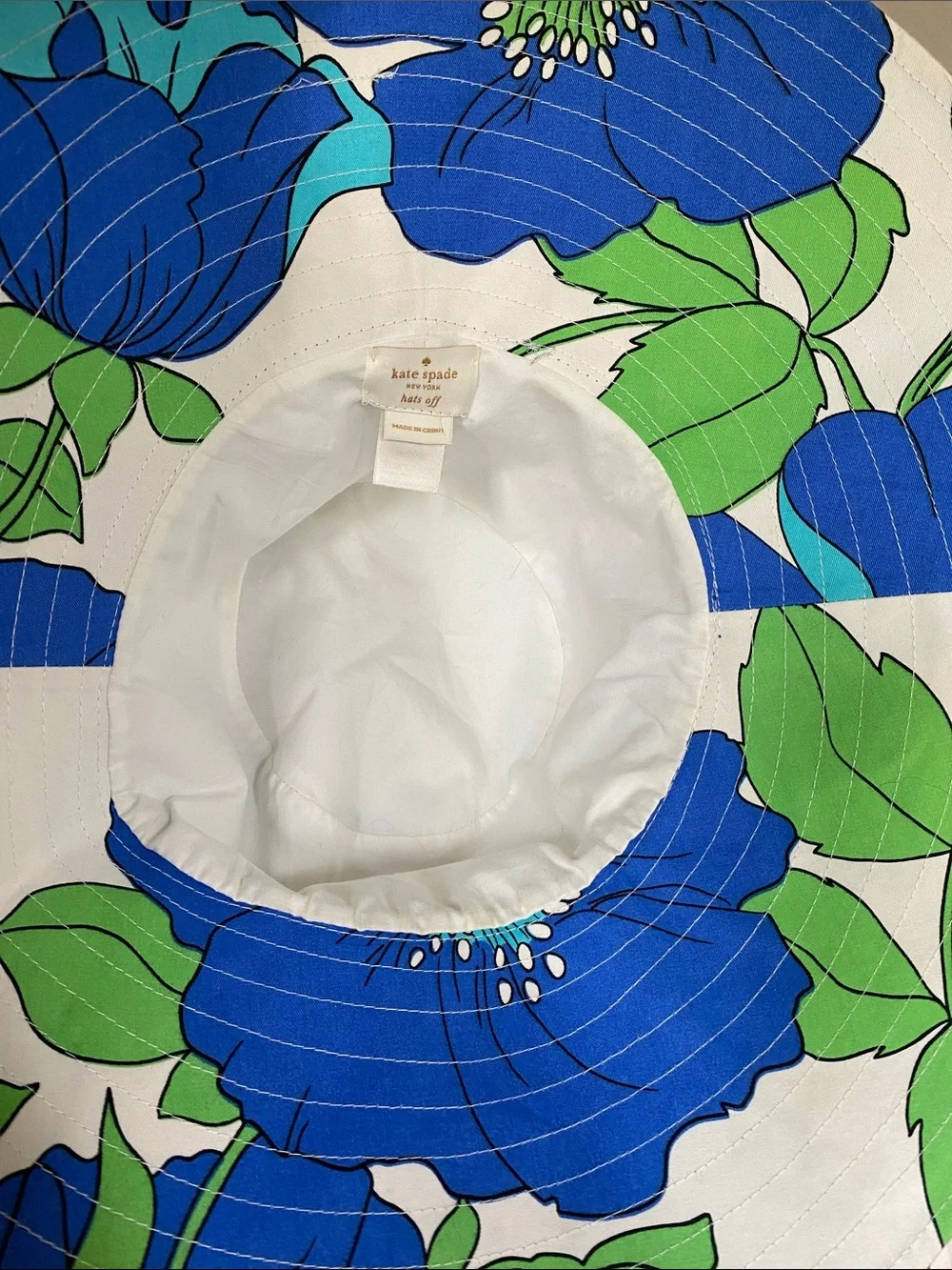 kate spade Blue and Green Floral Sun Hat with Ribbon Trim